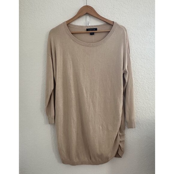 August Silk Sweater‎ Womens Large Tunic Pullover Lightweight Ruched Side NWT - Picture 1 of 9